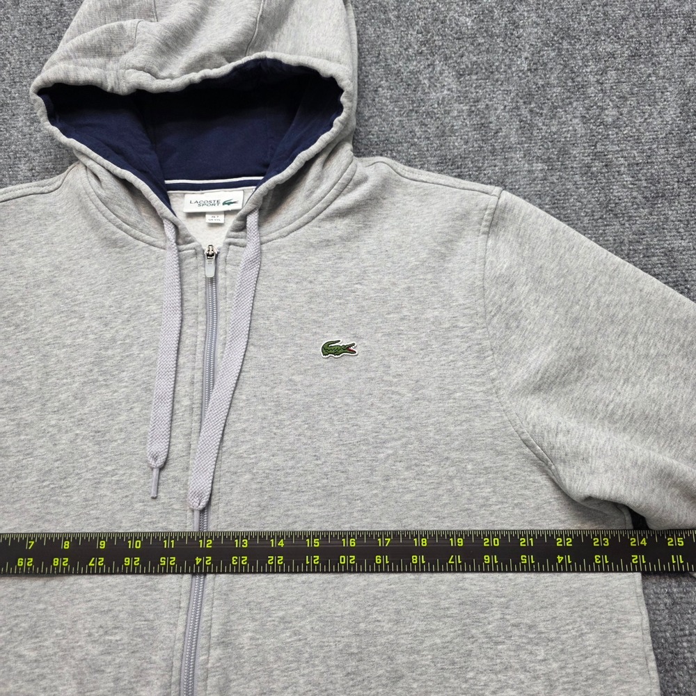 Lacoste Sport Men's XXL Full Zip Hoodie Gray Navy Blue Fleece Sweatshirt Jacket - Picture 11 of 15